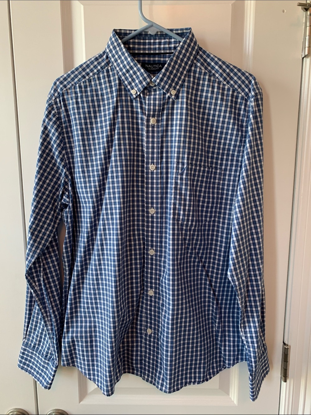 Nautica Blue and White Gingham Button-Down Shirt